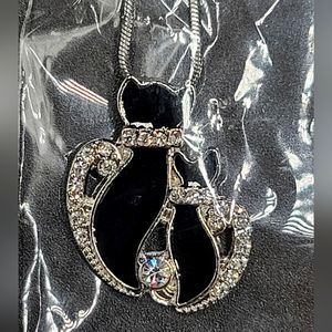 Black cat crystal cubic zirconia necklace